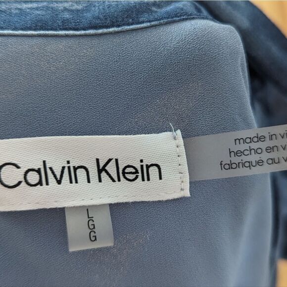 CALVIN KLEIN Blue Watercolor Mini Fit & Flare Shirt Dress - Picture 6 of 6